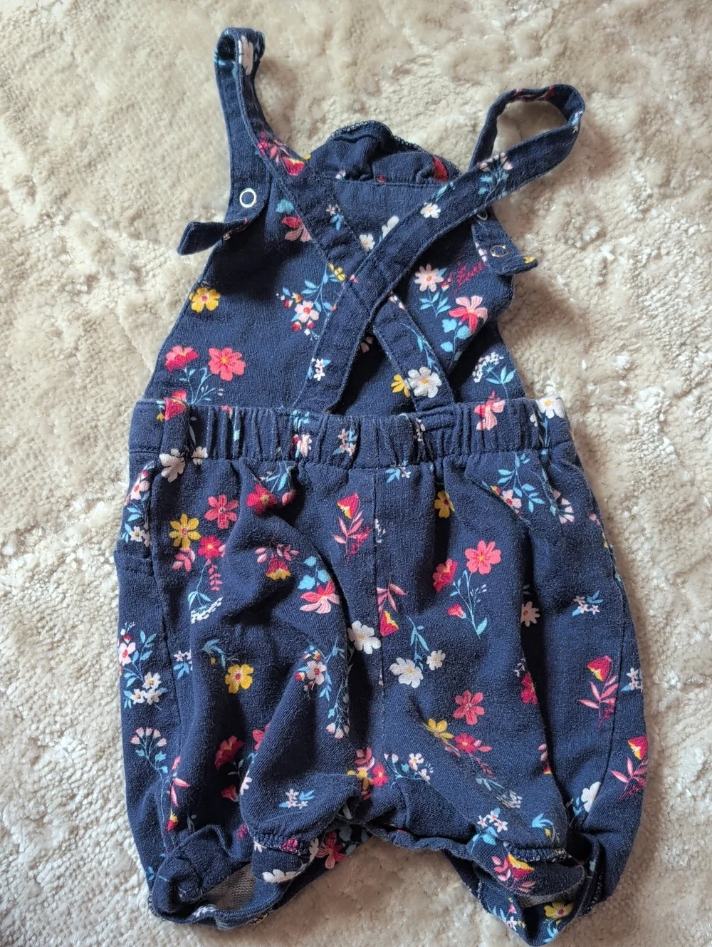 Carter's Navy Floral Denim-Style Overalls